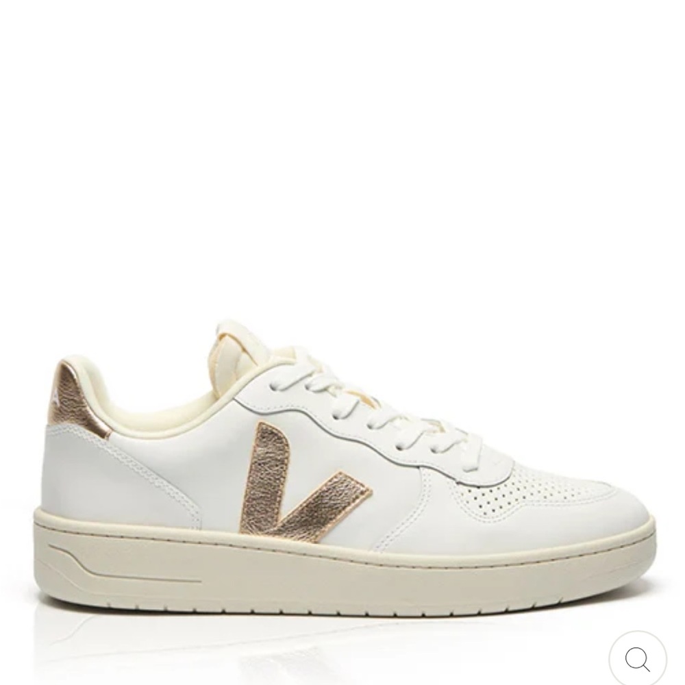 Veja V-10 Prime Leather Sneakers in White Platine